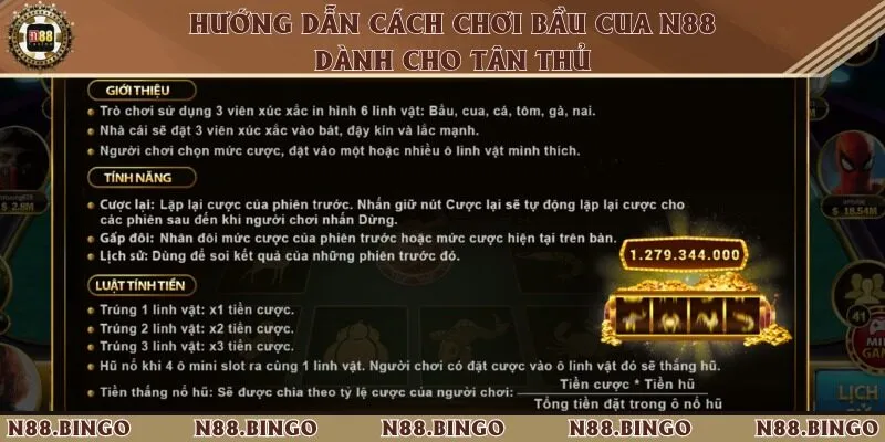 Hướng Dẫn Chơi Bầu Cua Tại N88 Từ A-z Dễ Hiểu 3 bước đơn giản đặt cược bầu cua tại N88