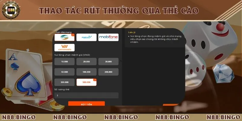 Tổng Hợp Các Cách Rút Tiền Từ Nhà Cái N88 Siêu Đơn Giản Sử dụng thẻ cào để thực hiện lệnh rút tiền về tài khoản nhanh chóng